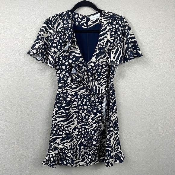 NWT Rebecca Vallance Flores Wrap effect Ruffled Printed Crepe Mini Dress 4 - Picture 3 of 14